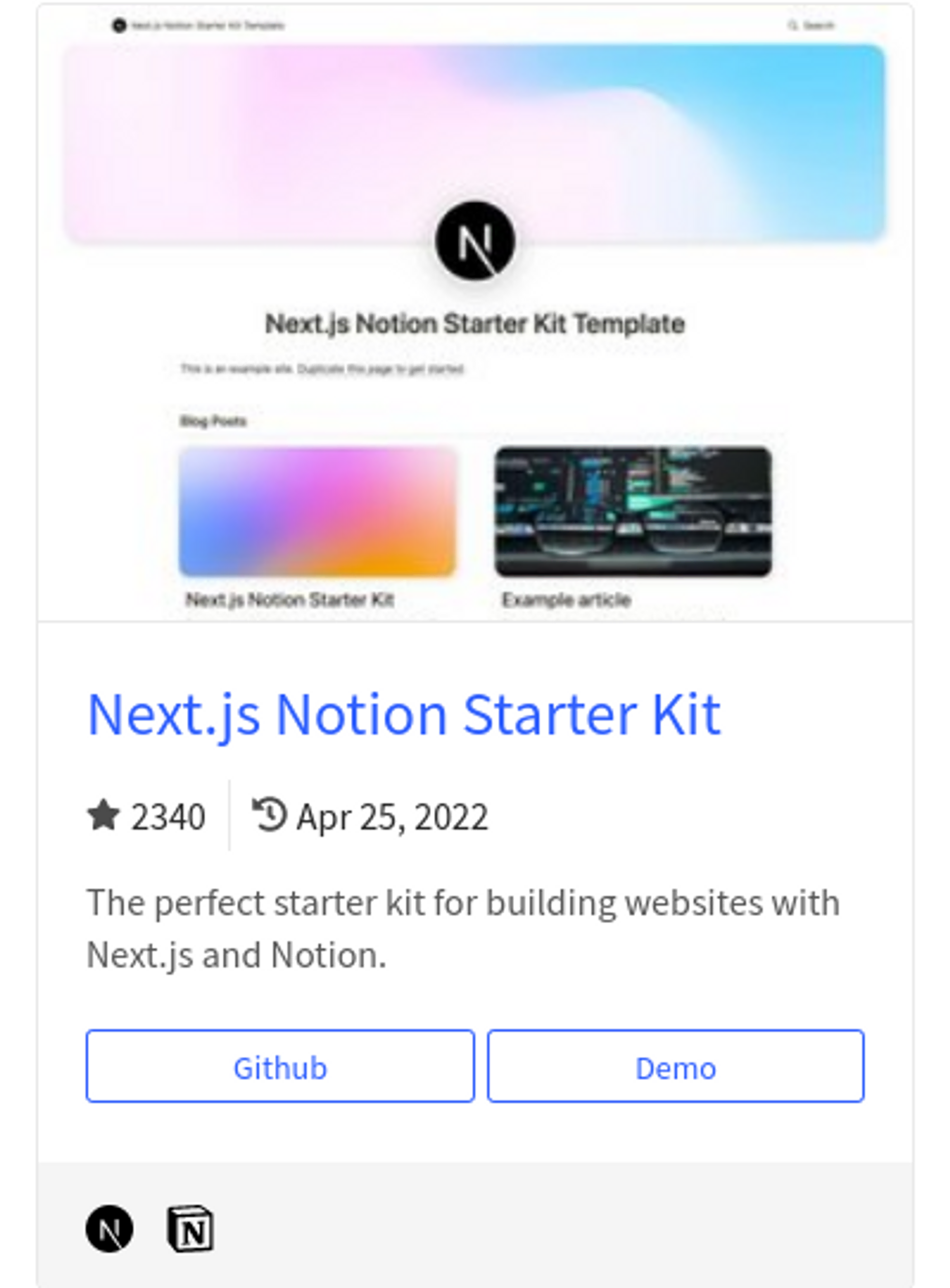 Next.js Notion Starter Kit on jamstackthemes.dev